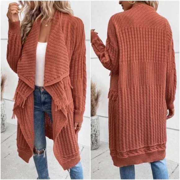 Cozy Casual Waterfall Open Front Knit Sweater Cardigan - Picture 3 of 8